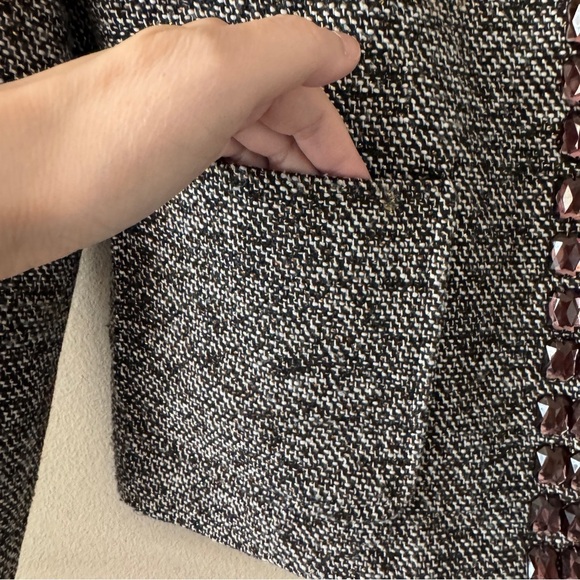 Dana Buchman Jewel Embellished Gold Metallic Tweed Jacket Size 12 - Picture 4 of 11